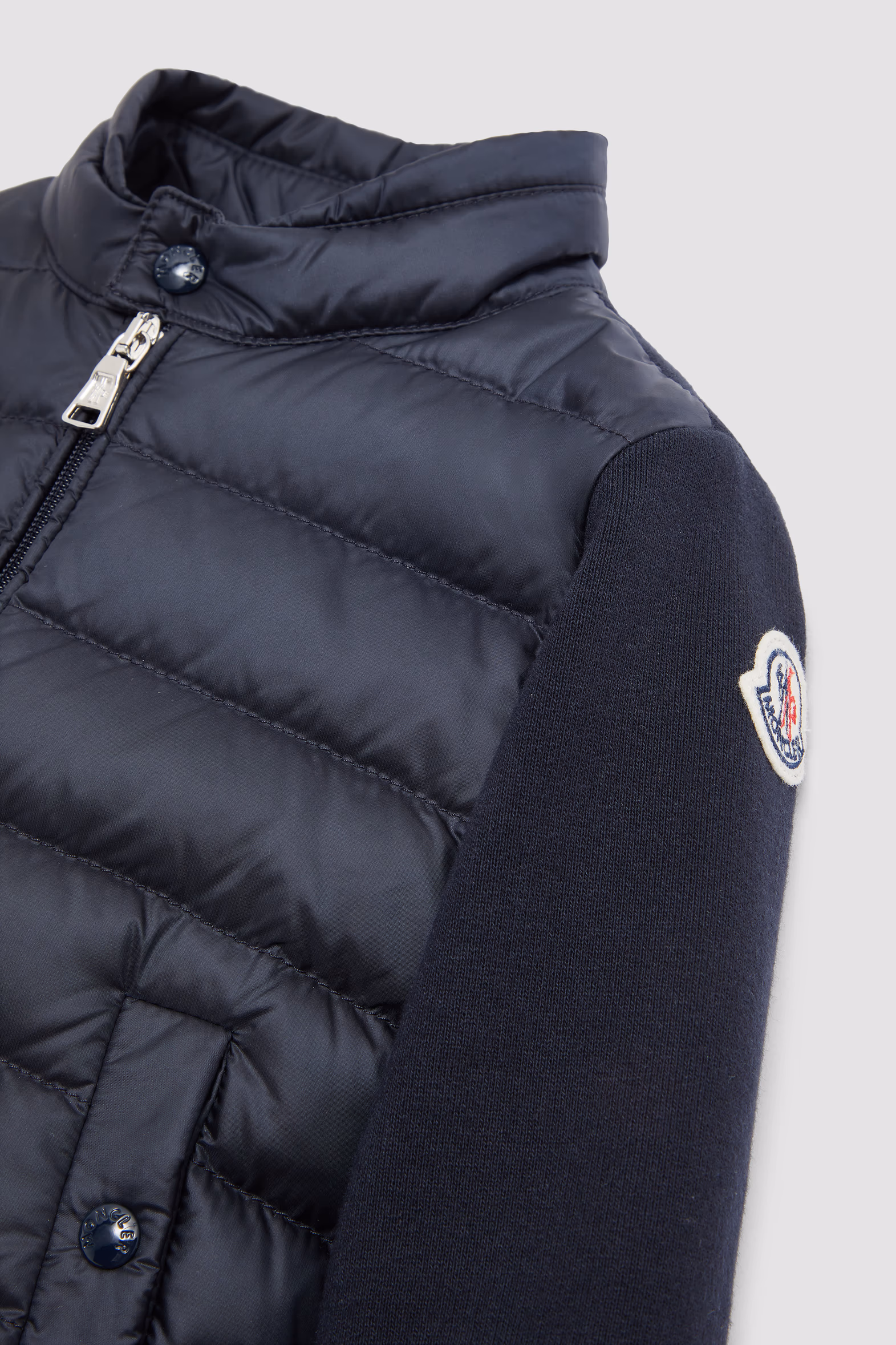 Padded Cotton Zip-Up Sweatshirt Boy Navy Blue Moncler 3